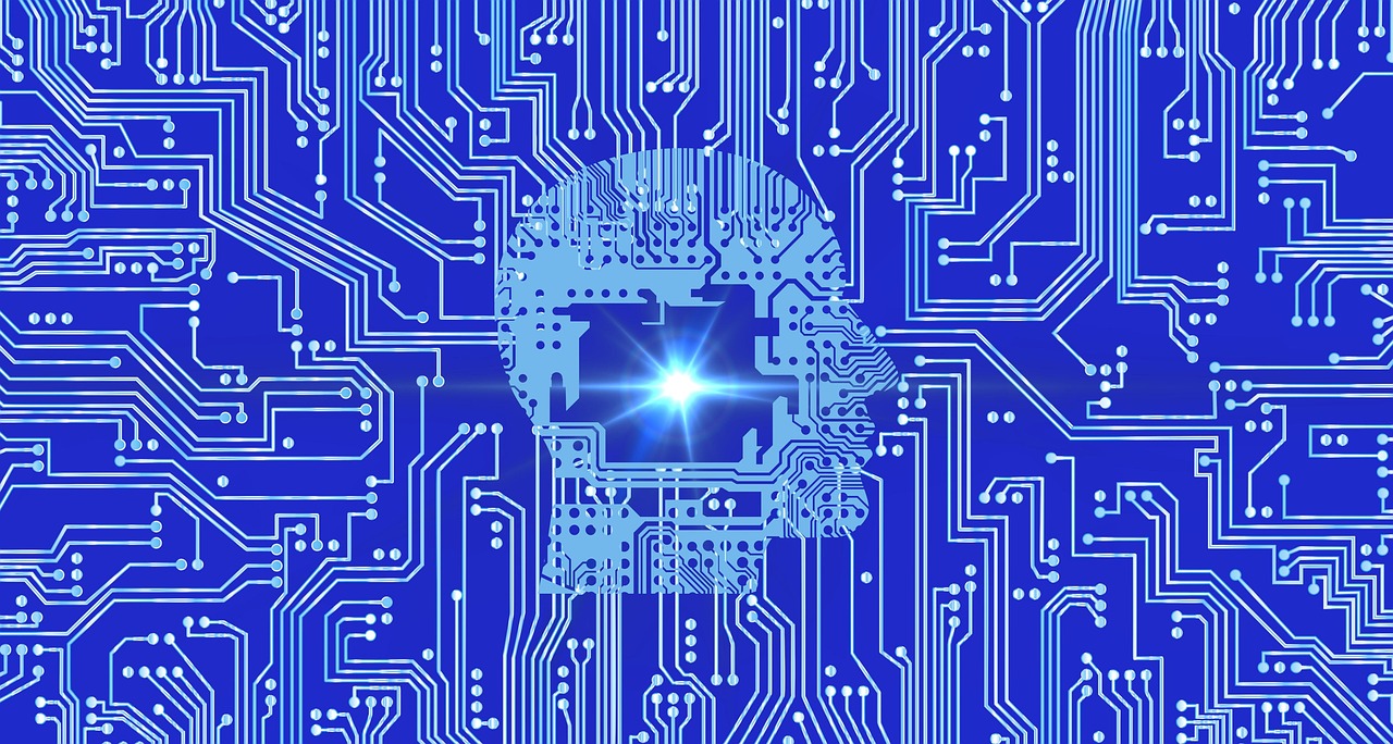 Circuit board illustration with glowing technology portrait